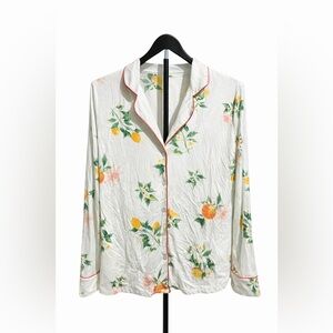 Nordstrom White Floral & Citrus Print Pajama Top with Orange Piping